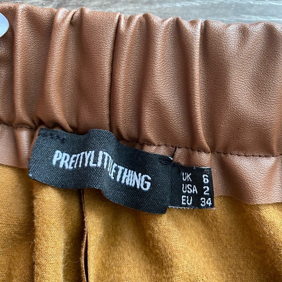 PrettyLittleThing extra high waist faux leather brown/tan joggers size 2 - Picture 4 of 7